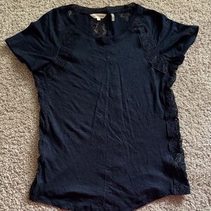 Rebecca Taylor Black Lace Accent Tee